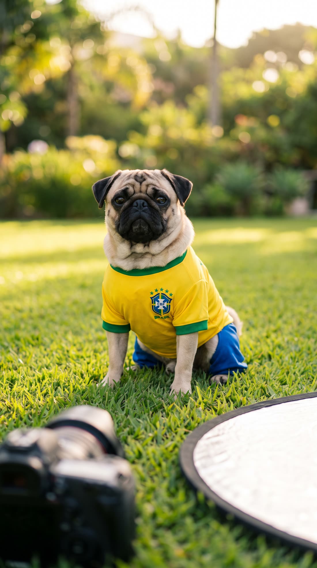 Pug vestindo camisa de time posando para retrato
